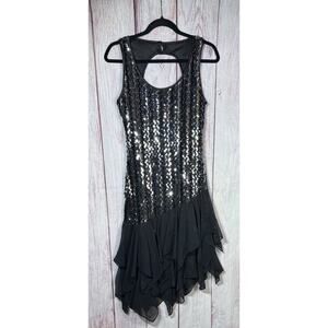 Ala Carte Vintage Cocktail Flapper Style Dress Black Sequins Asymmetrical 7/8